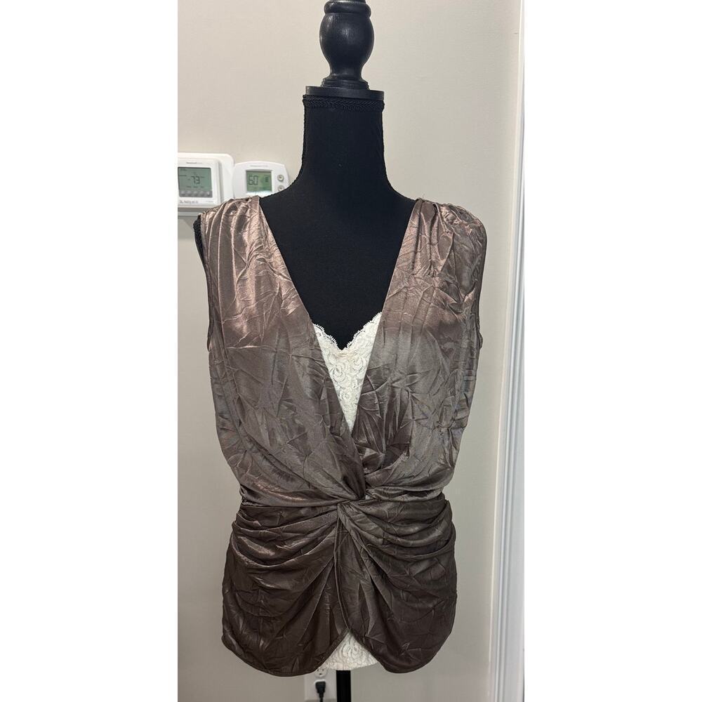 Vintage Y2K Maurices Shirt Lace Underlay Ruched Draped Gunmetal Color Medium